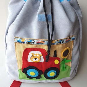 Óvodai hátizsák piros traktorral, tigrissel, napraforgóval- AZONNAL VIHETŐ!, Játék & Sport, Ovis felszerelés, Ovis hátizsák, Varrás, MESKA