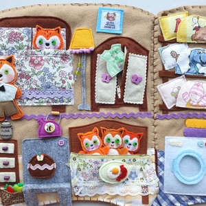 Cuki róka család farönk házikóban- interaktív játszókönyv  AZONNAL VIHETŐ! - játék & sport - baba & babaház - babaház - Meska.hu