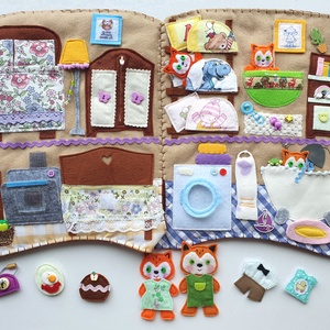 Cuki róka család farönk házikóban- interaktív játszókönyv  AZONNAL VIHETŐ! - játék & sport - baba & babaház - babaház - Meska.hu