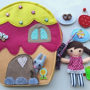 Mia muffin házikója- játszókönyv babával, kisnyuszival és rengeteg tépőzáras pakolgatni valóval ( AZONNAL VIHETŐ!) - Meska.hu