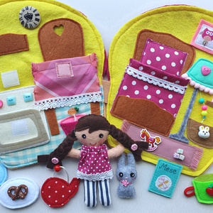 Mia muffin házikója- játszókönyv babával, kisnyuszival és rengeteg tépőzáras pakolgatni valóval ( AZONNAL VIHETŐ!) - baba - mama - baba játékok - textilkönyv & babakönyv - Meska.hu