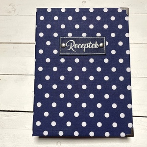 Receptes mappa � sötétkék alapon pöttyös, Otthon & Életmód, Konyhafelszerelés, tálalás, Sütés, főzés, Receptfüzet, Fotó, grafika, rajz, illusztráció, Könyvkötés, MESKA