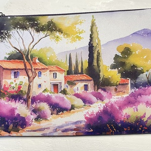 Provence mintás neszesszer - festményszerű tájjal, Táska & Tok, Neszesszer, Fotó, grafika, rajz, illusztráció, Varrás, MESKA