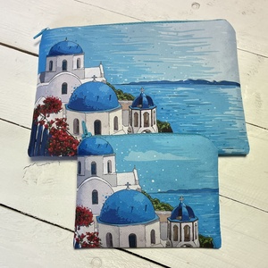 Santorini mintás kozmetikai szett � neszesszer és zsepitartó, Táska & Tok, Neszesszer, Fotó, grafika, rajz, illusztráció, Varrás, MESKA
