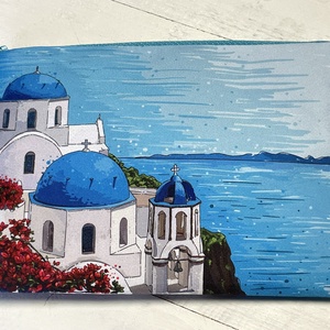 Santorini mintás kozmetikai neszesszer, Táska & Tok, Neszesszer, Fotó, grafika, rajz, illusztráció, Varrás, MESKA