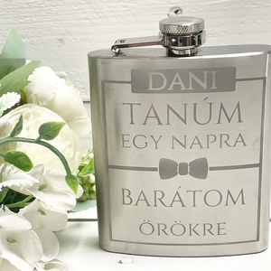 Tanúfelkérő ajándék - férfiaknak - gravírozott fém flaska, Esküvő, Meghívó & Kártya, Tanú felkérő, Gravírozás, pirográfia, MESKA
