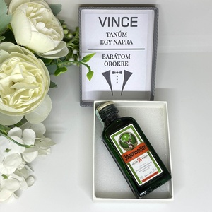 Gravírozott mini J�germeister tanúfelkérő ajándék díszdobozban - Meska.hu