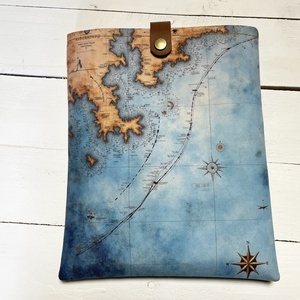 Térképmintás könyvtok bőr pánttal � A5 méret - Meska.hu