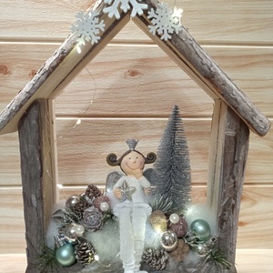  Angyal faházikóban karácsonyi ajtódísz LED világítással - Meska.hu