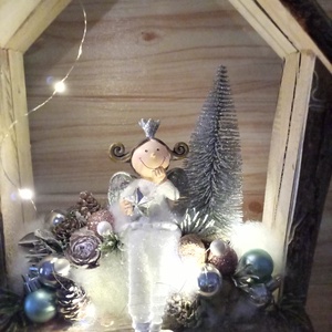  Angyal faházikóban karácsonyi ajtódísz LED világítással - karácsony - Meska.hu