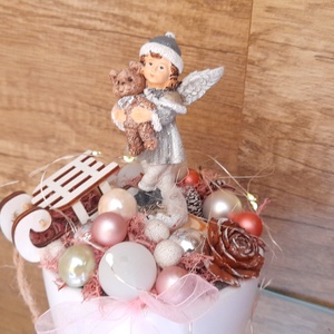 Angyalkás mini asztaldísz kerámia kaspóban  - Meska.hu