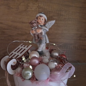 Angyalkás mini asztaldísz kerámia kaspóban  - karácsony - karácsonyi lakásdekoráció - ünnepi asztaldekoráció - Meska.hu
