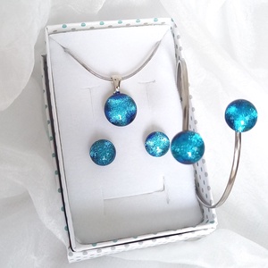 Kéklő csillogás bedügős füli Jannaja ékszer - ékszer - ékszerszett - Meska.hu