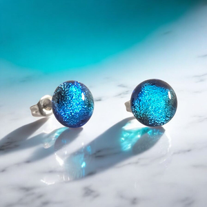 Glamor középkék csillogás bedugós fülbevaló - ékszer - fülbevaló - pötty fülbevaló - Meska.hu