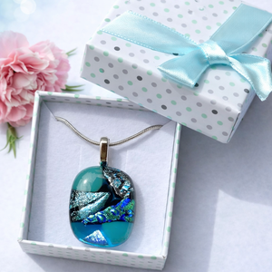 Kéklő csillogás Jannaja ékszer, Ékszer, Nyaklánc, Medál, Üvegművészet, MESKA