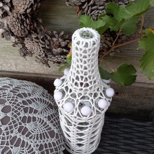 Horgolással díszített üveg - otthon & életmód - dekoráció - asztal és polc dekoráció - díszüveg - Meska.hu