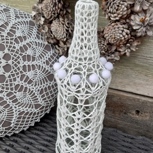 Horgolással díszített üveg - otthon & életmód - dekoráció - asztal és polc dekoráció - díszüveg - Meska.hu