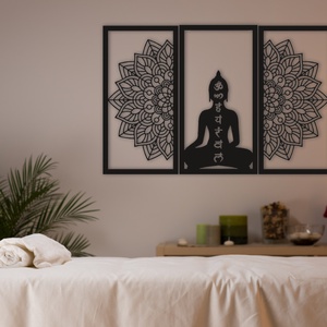 Buddha és Mandala Fali dekoráció, Otthon & Életmód, Dekoráció, Fali és függő dekoráció, Falra akasztható dekor, Famegmunkálás, MESKA