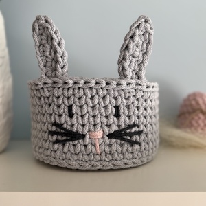 Horgolt nyuszis kosár - ünnepi díszek, dekorációk - húsvéti díszek és dekorációk - húsvéti kosár - Meska.hu