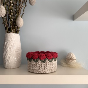 Horgolt tulipános kosár, Ünnepi díszek, dekorációk, Húsvéti díszek és dekorációk, Húsvéti kosár, Horgolás, MESKA