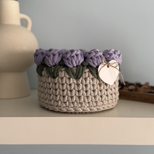 Horgolt tulipános kosár, Otthon & Életmód, Tárolás & Rendszerezés, Tárolókosár, Horgolás, MESKA