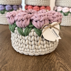 Mini horgolt tulipános kosárka - otthon & életmód - tárolás & rendszerezés - tárolókosár - Meska.hu