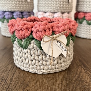 Mini horgolt tulipános kosárka - otthon & életmód - tárolás & rendszerezés - tárolókosár - Meska.hu