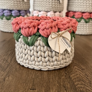 Mini horgolt tulipános kosárka - otthon & életmód - tárolás & rendszerezés - tárolókosár - Meska.hu