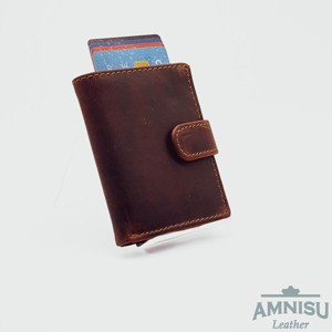 Sötétbarna alumínium kártyatartós álló bőr igazolványtartó / pénztárca sc-002 - Meska.hu