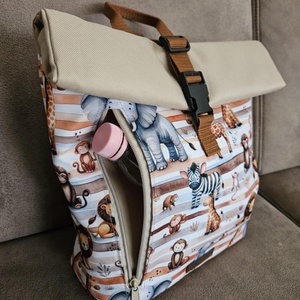 Szavanna állatai roll-top hátizsák - táska & tok - hátizsák - roll top hátizsák - Meska.hu