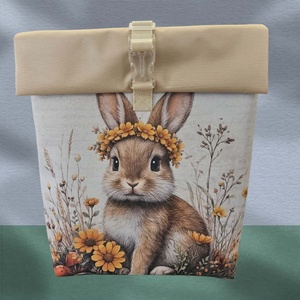 Vízálló nyuszis roll-top hátizsák föld színekben, Táska & Tok, Hátizsák, Roll top hátizsák, Varrás, MESKA