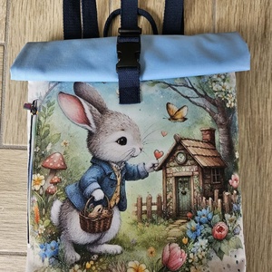 Vízálló nyuszis roll-top hátizsák  - táska & tok - hátizsák - roll top hátizsák - Meska.hu