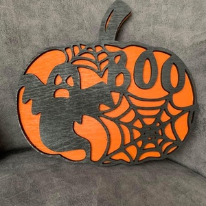 Halloween tök dekor  szellemes BOO és denevéres minta - otthon & életmód - dekoráció - halloween - halloweeni ajtódíszek és ablakdíszek - Meska.hu