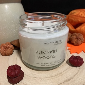 Pumpkin Woods természetes illatgyertya  kézműves őszi gyertya sütőtök és fás-fűszeres illattal, repceviaszból - Meska.hu