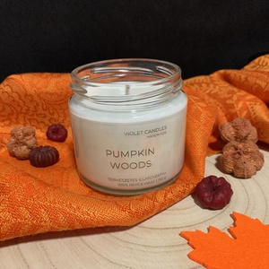 Pumpkin Woods természetes illatgyertya  kézműves őszi gyertya sütőtök és fás-fűszeres illattal, repceviaszból - otthon & életmód - gyertya, illat, aroma - gyertya - Meska.hu