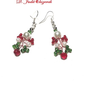 Piros fehér zöld  fülbevaló, Ékszer, Fülbevaló, Lógó fülbevaló, Ékszerkészítés, MESKA