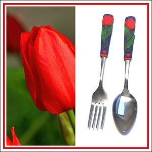 Tulipános évőeszköz szett, Otthon & Életmód, Konyhafelszerelés, tálalás, Tálalás, Kanál & Villa, Kerámia, MESKA