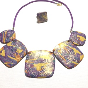 Aranyló lila nyaklánc gyűrűvel, Ékszer, Ékszerszett, Ékszerkészítés, MESKA