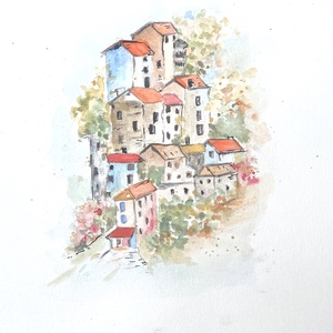 Cinque Terre emlék, Művészet, Festmény, Akvarell, Festészet, MESKA