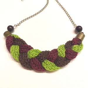 Kivi-barna-lila, Ékszer, Nyaklánc, Medál nélküli nyaklánc, Kötés, MESKA