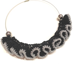 Fekete ezüsttel, Ékszer, Nyaklánc, Statement nyaklánc, Ékszerkészítés, Horgolás, MESKA