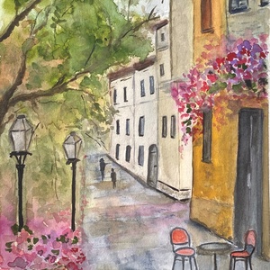 Városi pillanat avarell festmény - Meska.hu