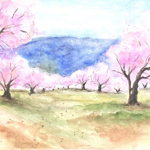 Virágzó fák festmény, Művészet, Festmény, Akvarell, , 24x18 cm-es szignózott akvarell festmény. Minden akvarell festményhez ajánlom a passpartouval való ..., MESKA