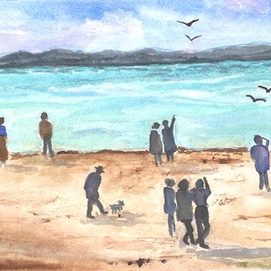 Tóparti séta akvarell festmény - Meska.hu