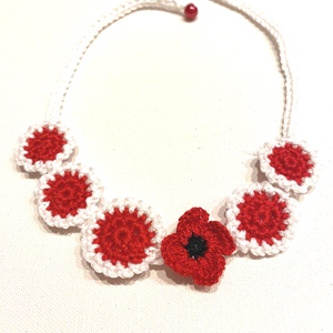 Piros, fehér nyaklánc, Ékszer, Nyaklánc, Statement nyaklánc, Horgolás, MESKA