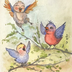 Vidám madárkák festmény - Meska.hu