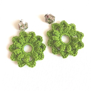 Zöld csipke, Ékszer, Fülbevaló, Lógós kerek fülbevaló, Horgolás, MESKA