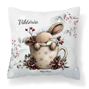 Névvel kérhető - Cuki téli nyuszi bögrében mintás párna, Otthon & Életmód, Konyhafelszerelés, tálalás, Tálalás, Bögre & Csésze, , MESKA