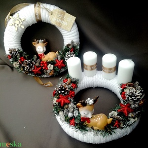 Egyedi Kézműves őzikés adventi koszorú és ajtókopogtató szettben, Karácsony, Adventi díszek, Adventi koszorú, , MESKA