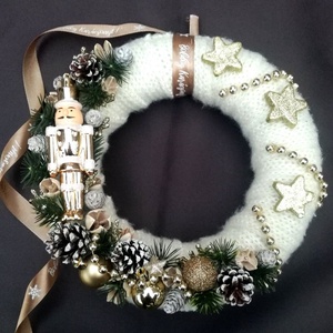 Arany diótörő karácsonyi ajtókopogtató, ajtódísz - karácsony - adventi díszek - adventi ajtódísz - Meska.hu